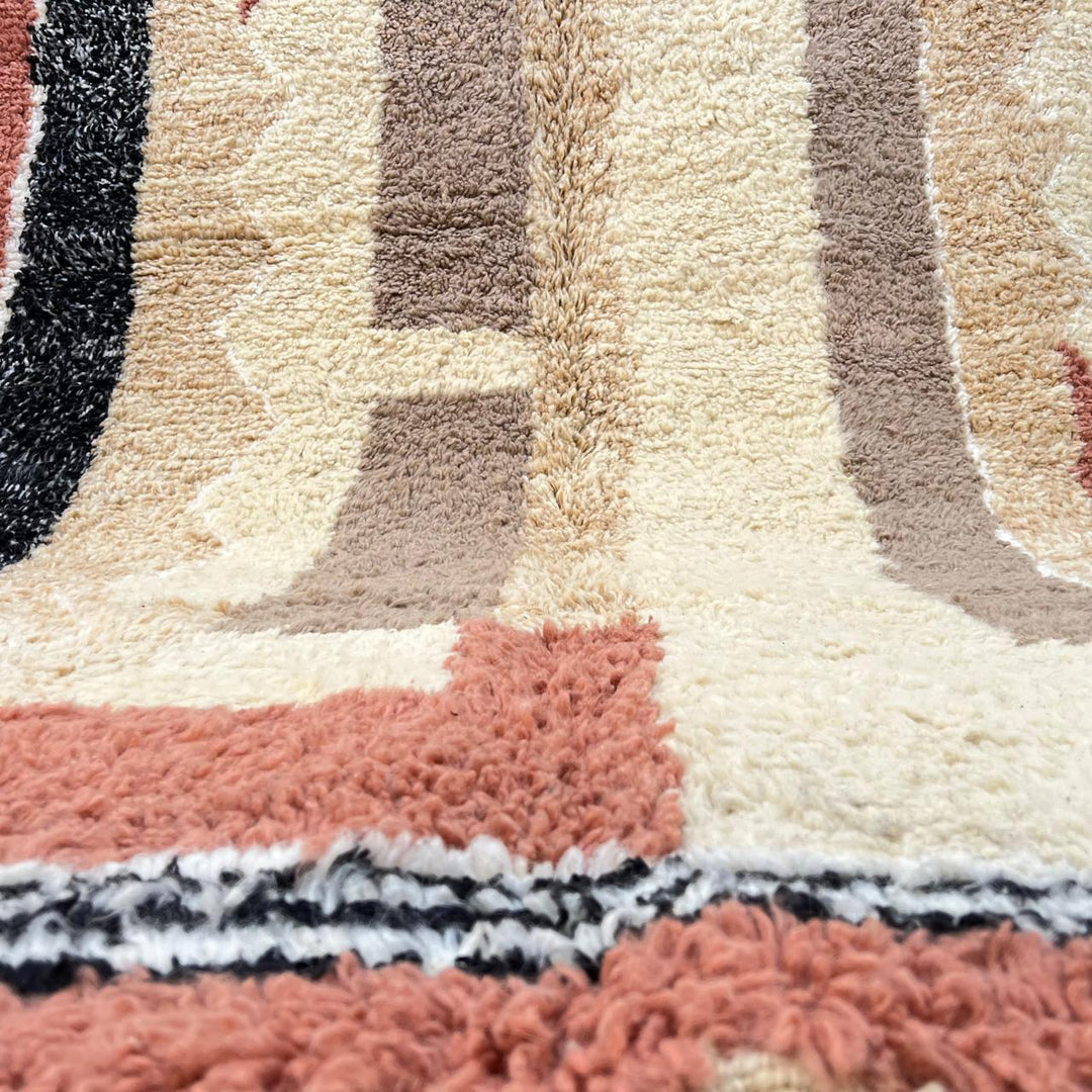 modern moroccan wool rug with abstract earth tone geometric design