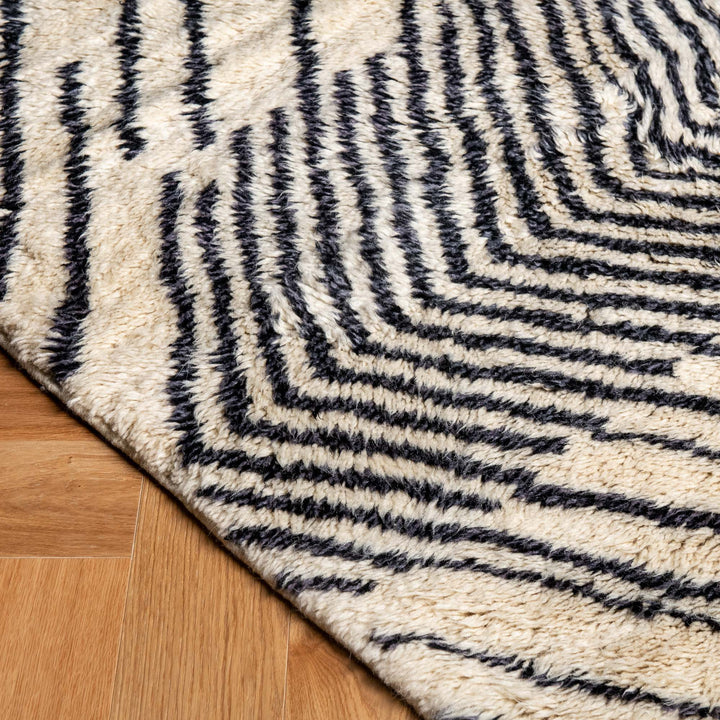 Modern Moroccan Wool Rug with Black Optical Diamond Design