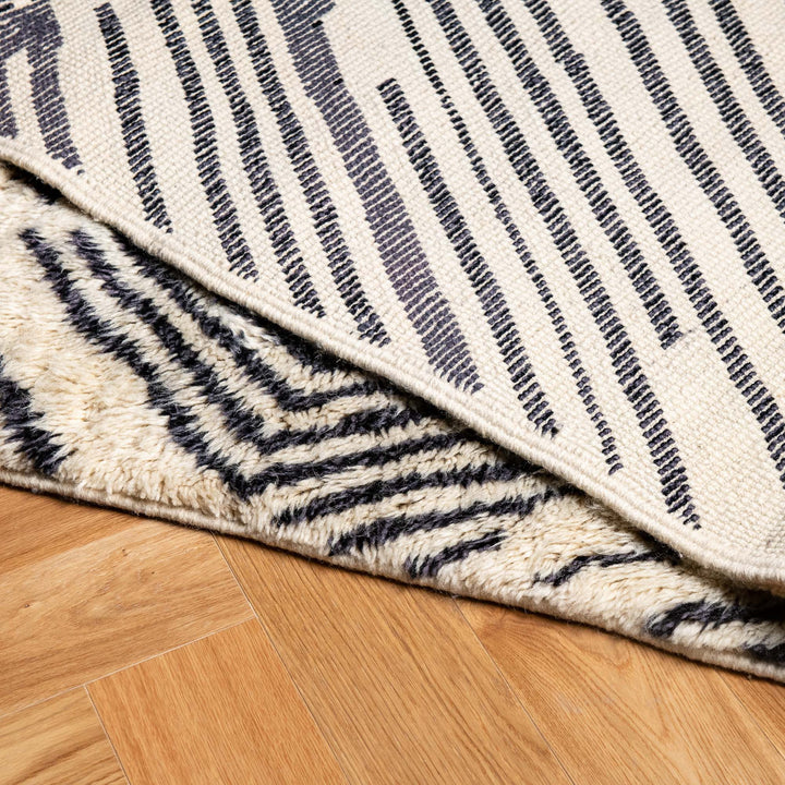 Modern Moroccan Wool Rug with Black Optical Diamond Design