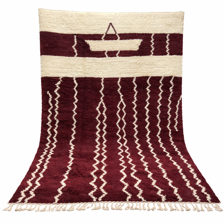 Modern Red Moroccan Rug with Minimal White Berber Lines