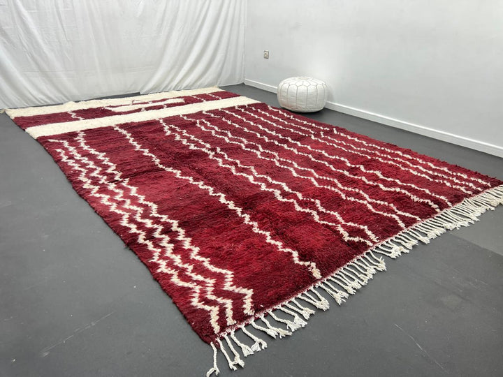 Modern Red Moroccan Rug with Minimal White Berber Lines