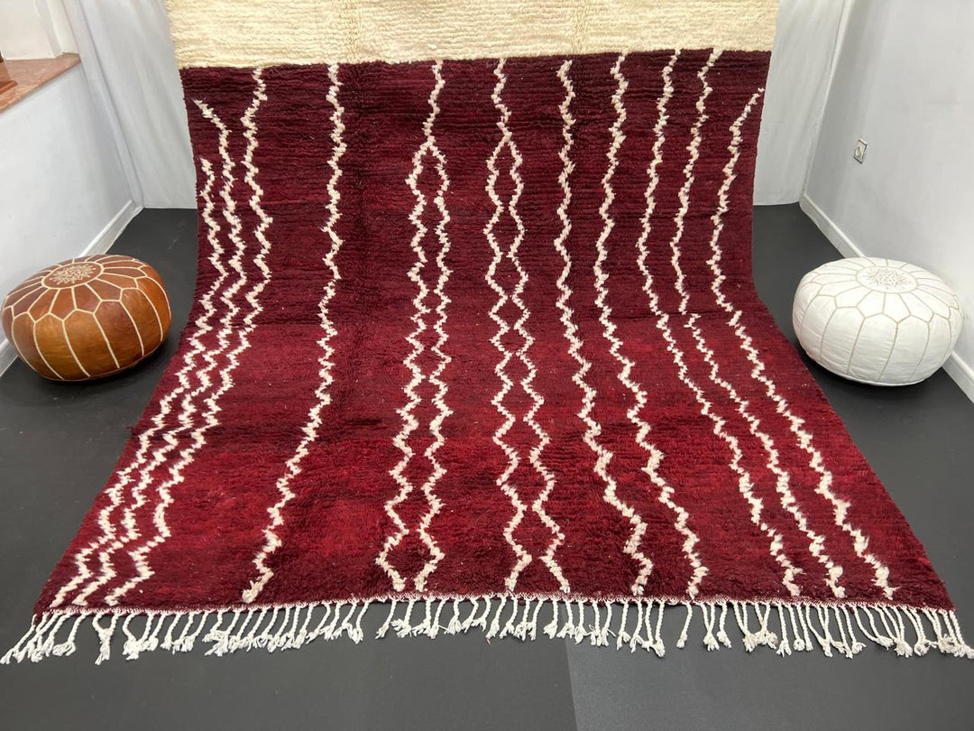 Modern Red Moroccan Rug with Minimal White Berber Lines