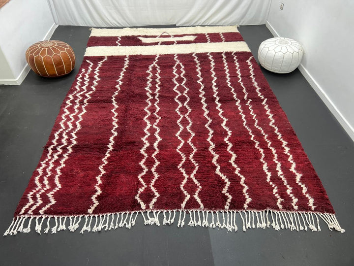 Modern Red Moroccan Rug with Minimal White Berber Lines