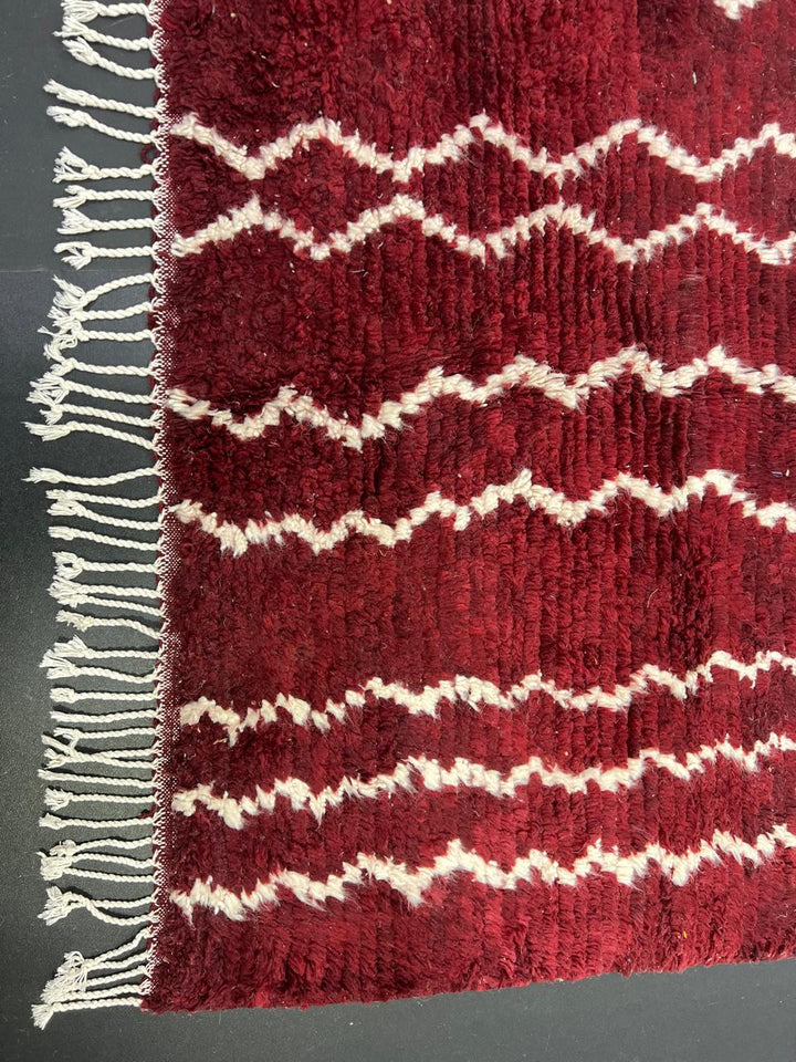 Modern Red Moroccan Rug with Minimal White Berber Lines