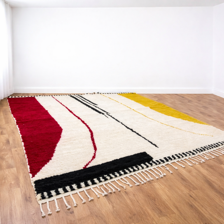 striped moroccan wool rug red mustard black berber handmade carpet