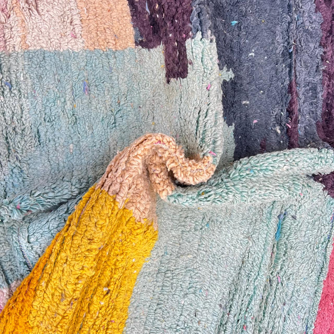 vintage pastel moroccan wool rug in pink green mint and sand tones