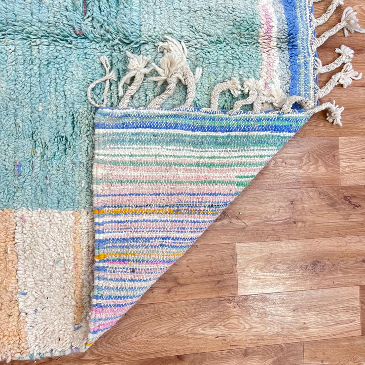 vintage pastel moroccan wool rug in pink green mint and sand tones