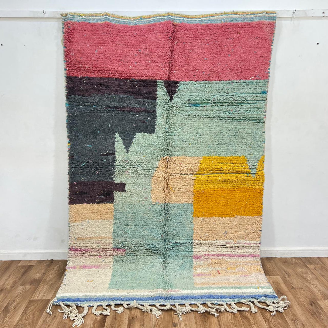 vintage pastel moroccan wool rug in pink green mint and sand tones