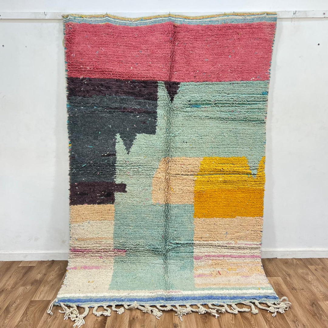 vintage pastel moroccan wool rug in pink green mint and sand tones