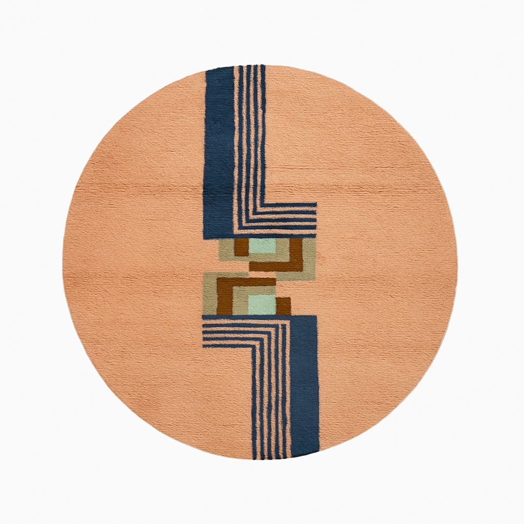 Handmade peach Moroccan round rug with modern abstract geometric design