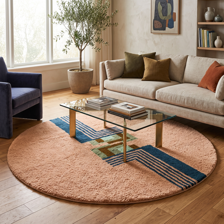 Modern Abstract Moroccan Round Rug – Handmade Wool