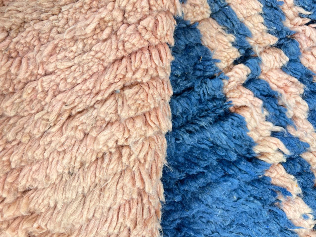 Handmade peach Moroccan round rug with modern abstract geometric design