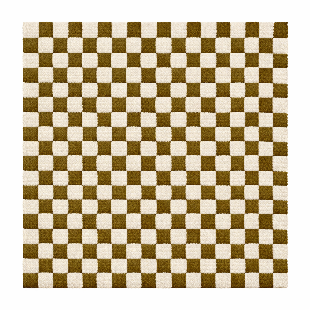 Green Moroccan rug 8x10 in olive and cream checkerboard pattern