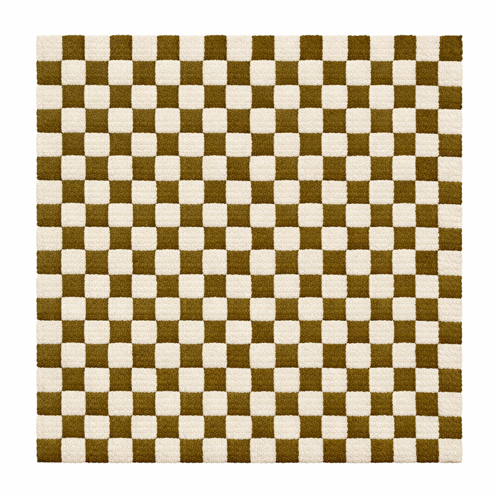 Green Moroccan rug 8x10 in olive and cream checkerboard pattern
