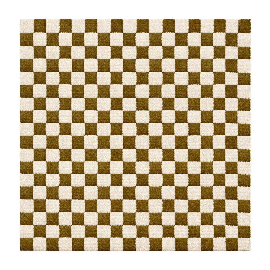 Green Moroccan rug 8x10 in olive and cream checkerboard pattern