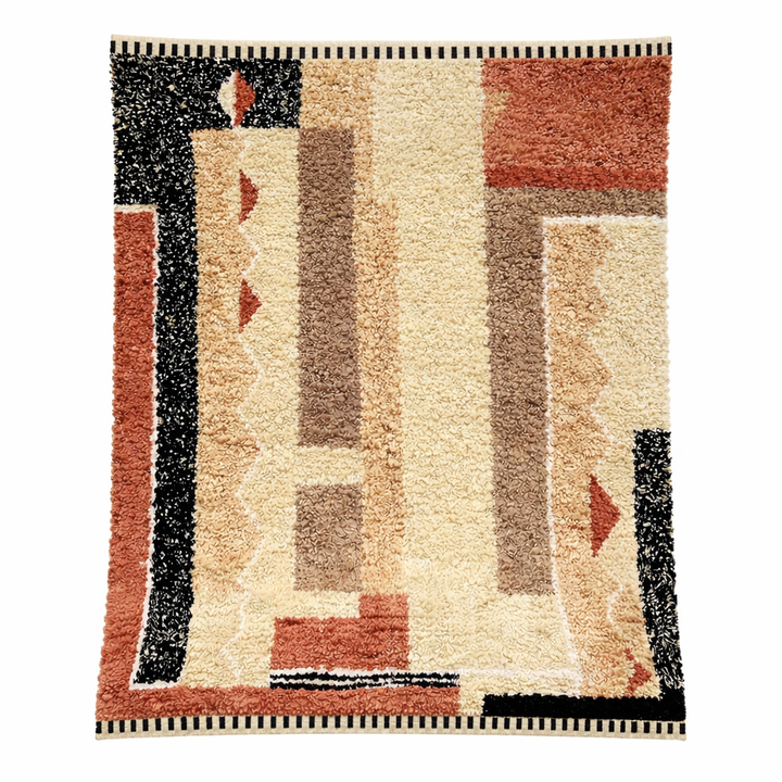 modern moroccan wool rug with abstract earth tone geometric design