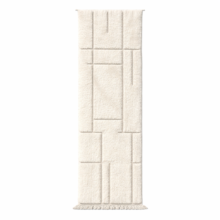 Modern Moroccan wool runner rug with geometric Berber pattern in ivory