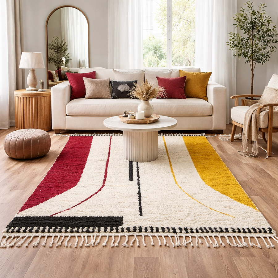 striped moroccan wool rug red mustard black berber handmade carpet