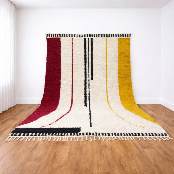 striped moroccan wool rug red mustard black berber handmade carpet