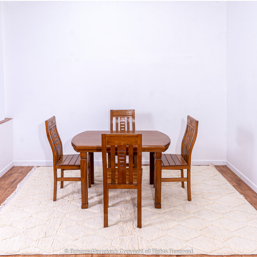 White handmade Moroccan wool rug with subtle geometric Beni Ourain diamond pattern