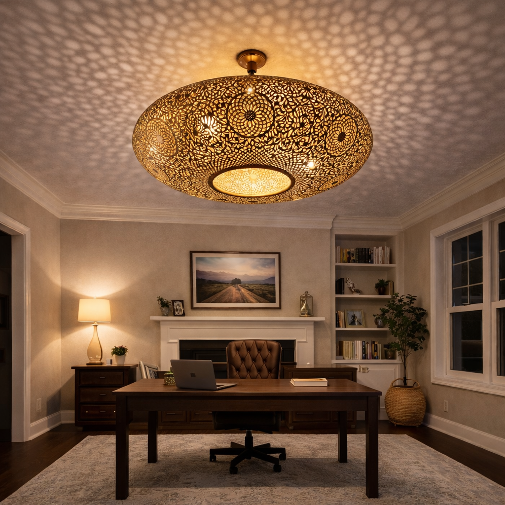 Moroccan Brass Ceiling Light – Handmade Pierced Flush Mount Pendant Lamp