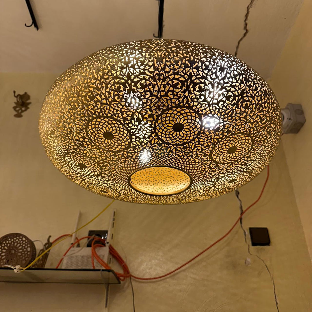 Moroccan Brass Ceiling Light – Handmade Pierced Flush Mount Pendant Lamp