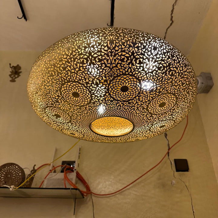 Moroccan Brass Ceiling Light – Handmade Pierced Flush Mount Pendant Lamp