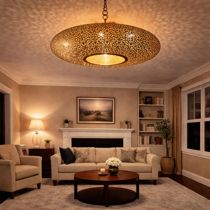 Moroccan Brass Chandelier – Handmade Pierced Ceiling Pendant Light