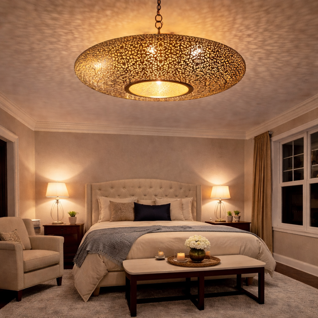Moroccan Brass Chandelier – Handmade Pierced Ceiling Pendant Light