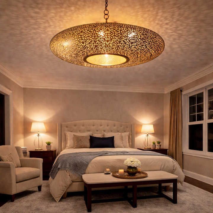 Moroccan Brass Chandelier – Handmade Pierced Ceiling Pendant Light