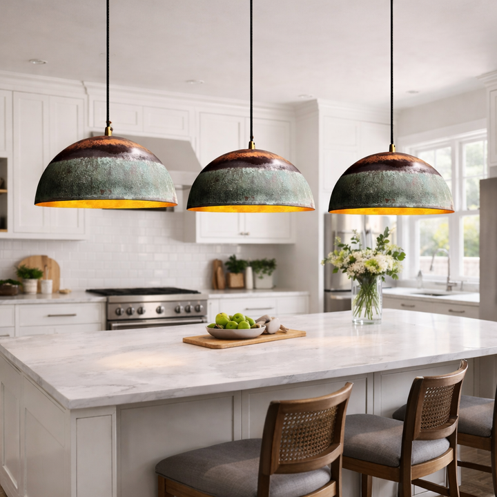 Moroccan Green Patina &amp; Copper Dome Pendant Light