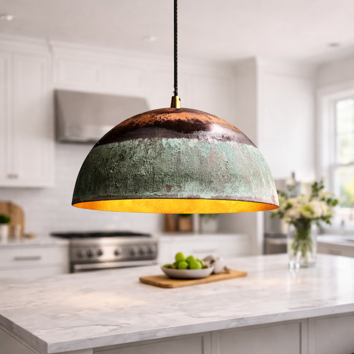 Moroccan Green Patina &amp; Copper Dome Pendant Light