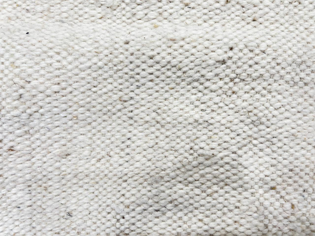 Handmade Moroccan kilim runner rug in white  wool with brown geometric top and olive green accents, flatwoven Berber hallway carpet