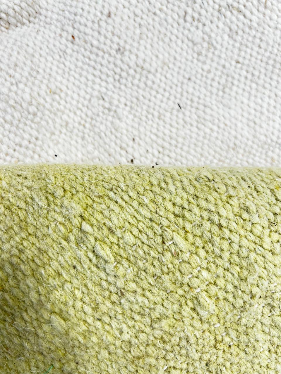 Handmade Moroccan kilim runner rug in white  wool with brown geometric top and olive green accents, flatwoven Berber hallway carpet