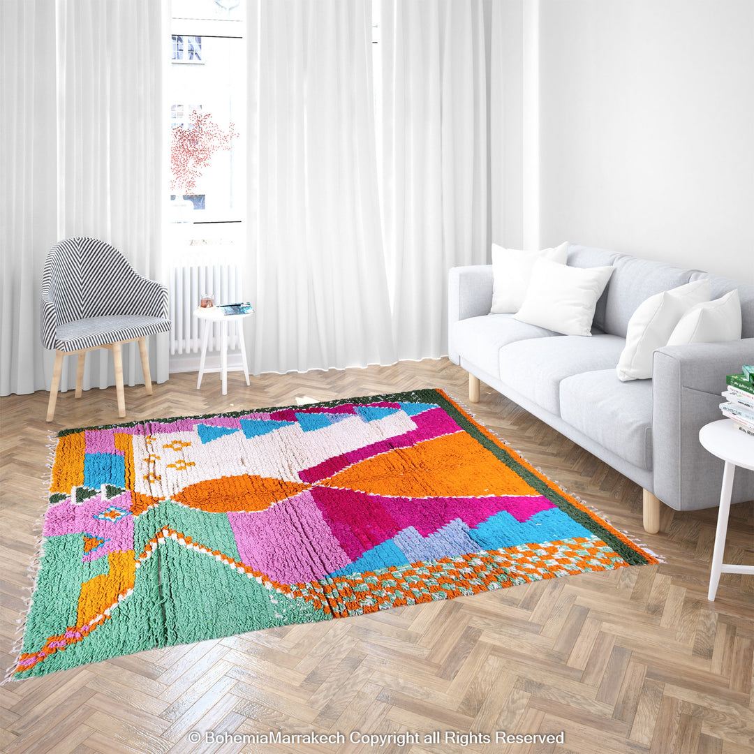 Moroccan Rug - Beni Ourain Colorful Rug - Checkered Rug