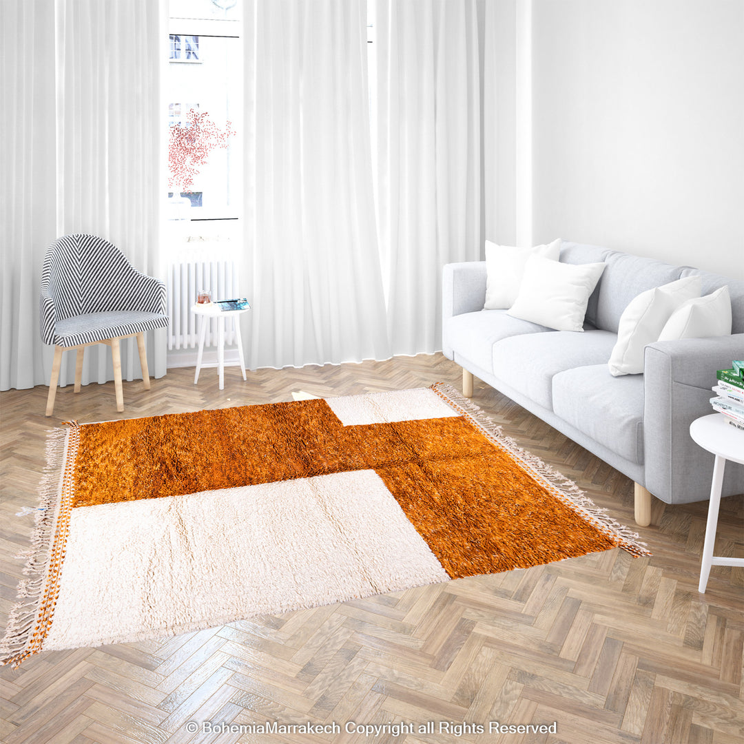 Burnt Orange Moroccan Rug – Handmade Wool Beni Ourain Carpet