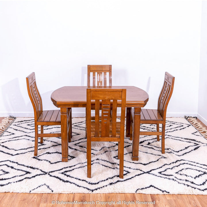 Handwoven Beni Ourain Moroccan runner rug with black diamond pattern on natural wool