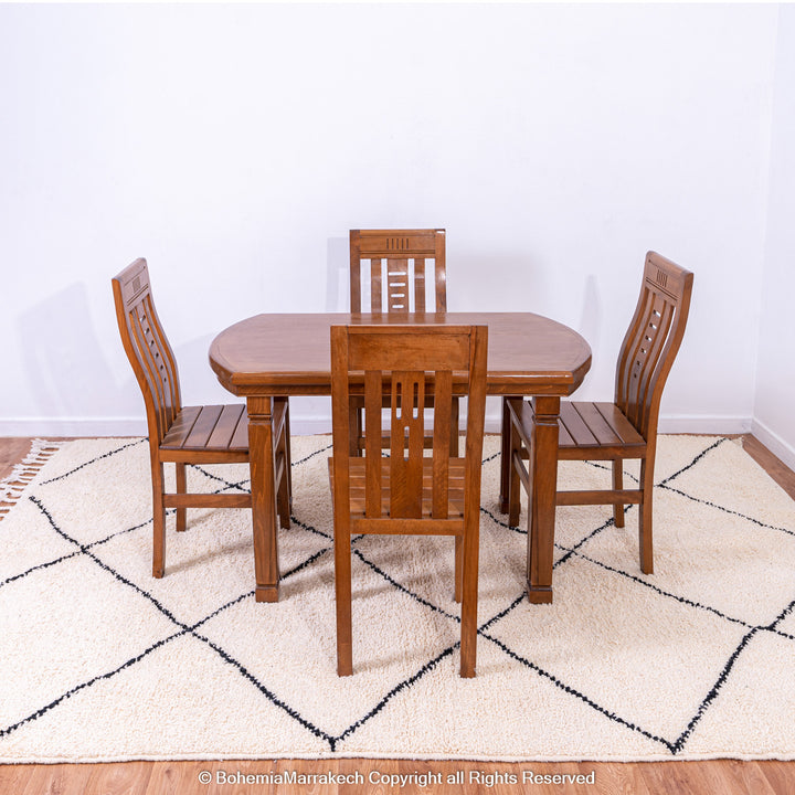 Hand-knotted Beni Ourain Moroccan rug with black diamond lines on ivory wool – handmade Berber carpet