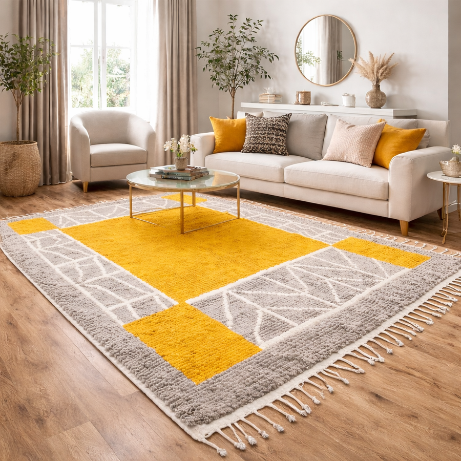 yellow moroccan wool rug modern berber geometric shag carpet handmade morocco