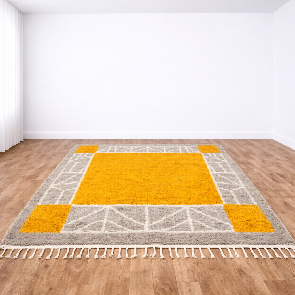 yellow moroccan wool rug modern berber geometric shag carpet handmade morocco
