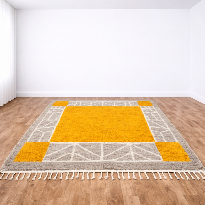 yellow moroccan wool rug modern berber geometric shag carpet handmade morocco