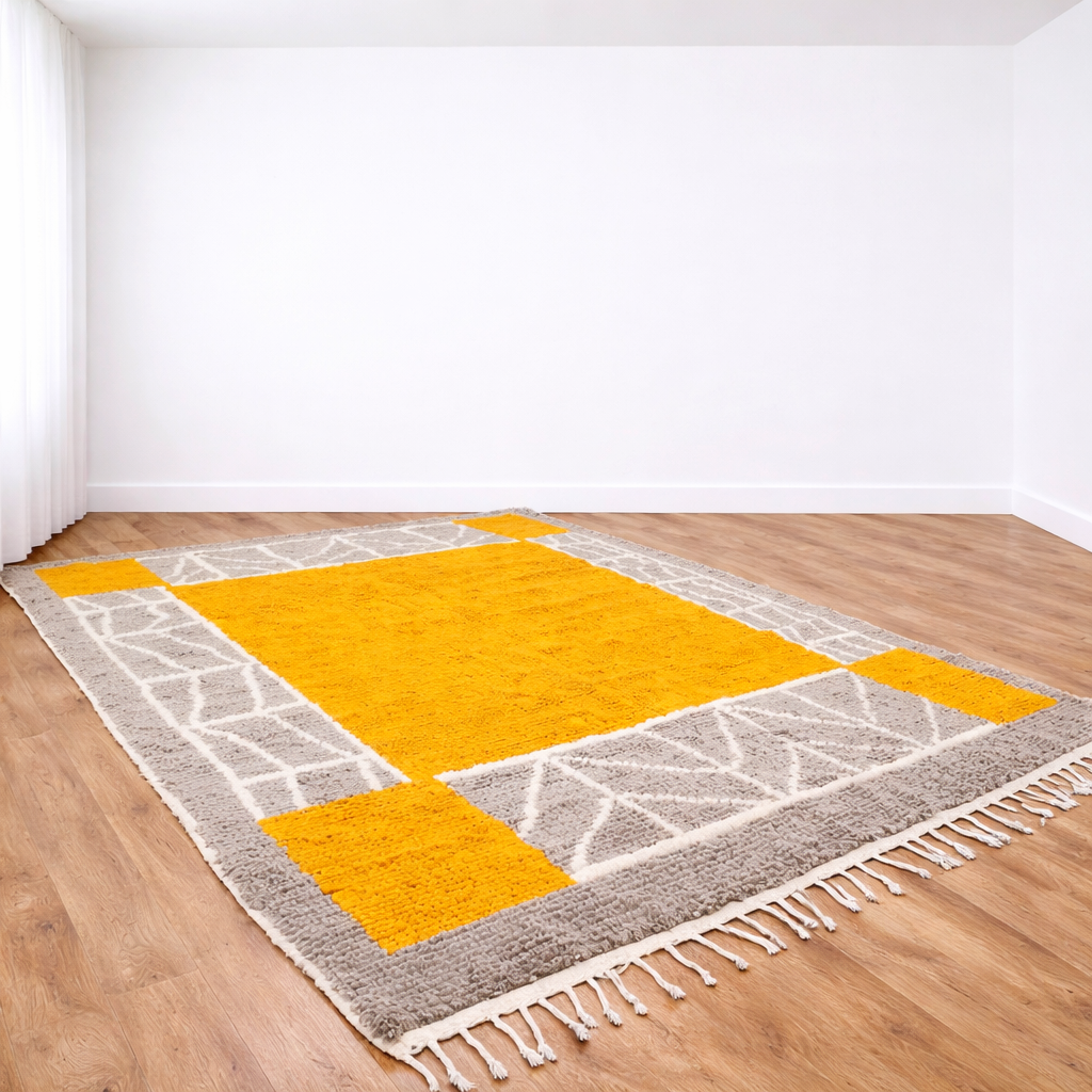 yellow moroccan wool rug modern berber geometric shag carpet handmade morocco