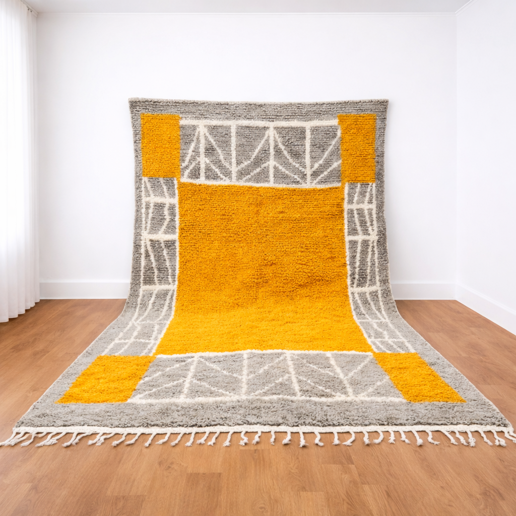 yellow moroccan wool rug modern berber geometric shag carpet handmade morocco