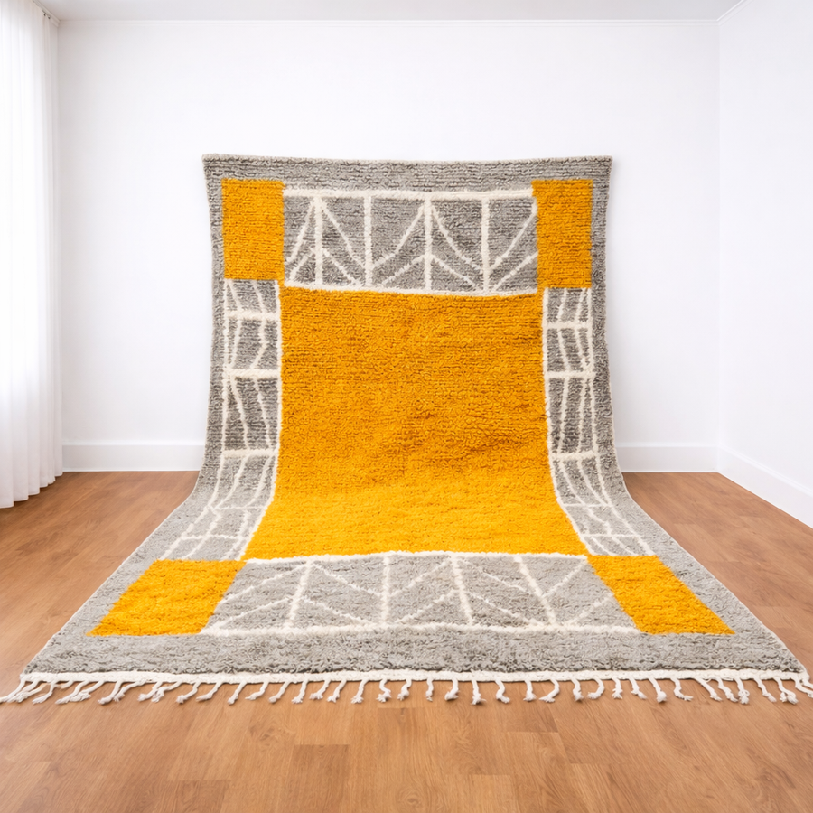 yellow moroccan wool rug modern berber geometric shag carpet handmade morocco