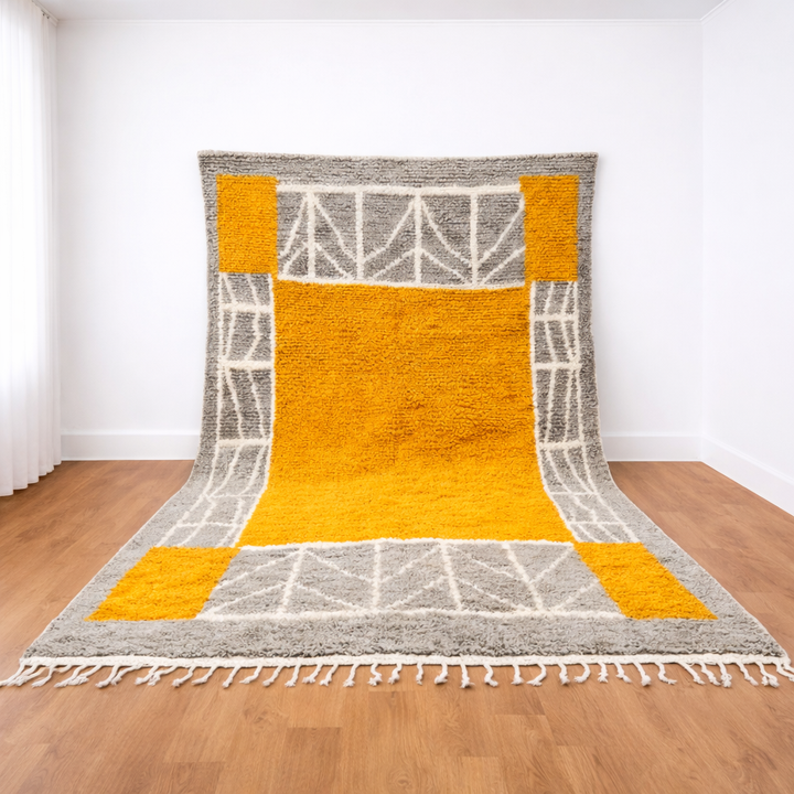yellow moroccan wool rug modern berber geometric shag carpet handmade morocco