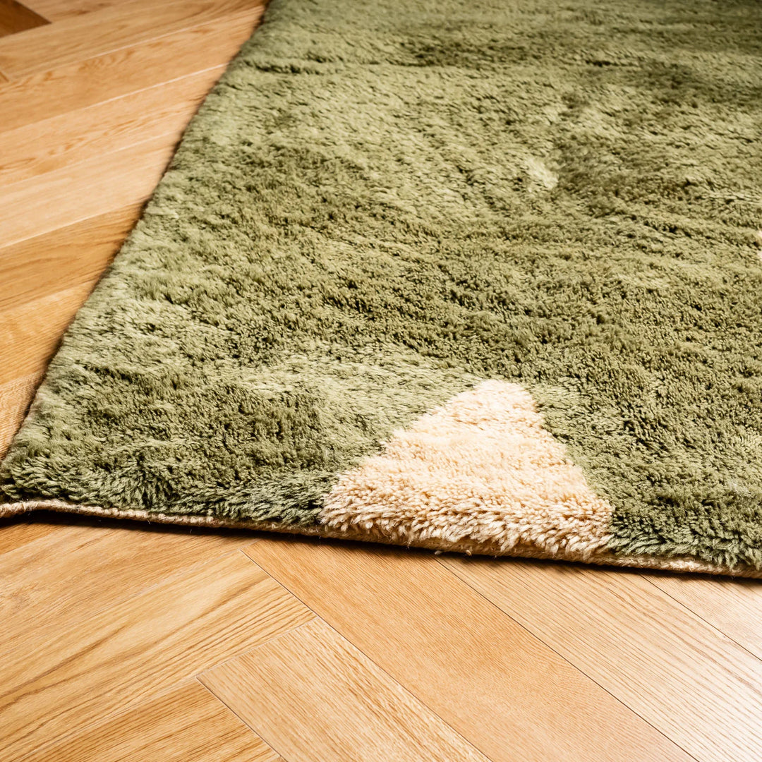 Olive Odyssey Moroccan Wool Rug – Abstract Design