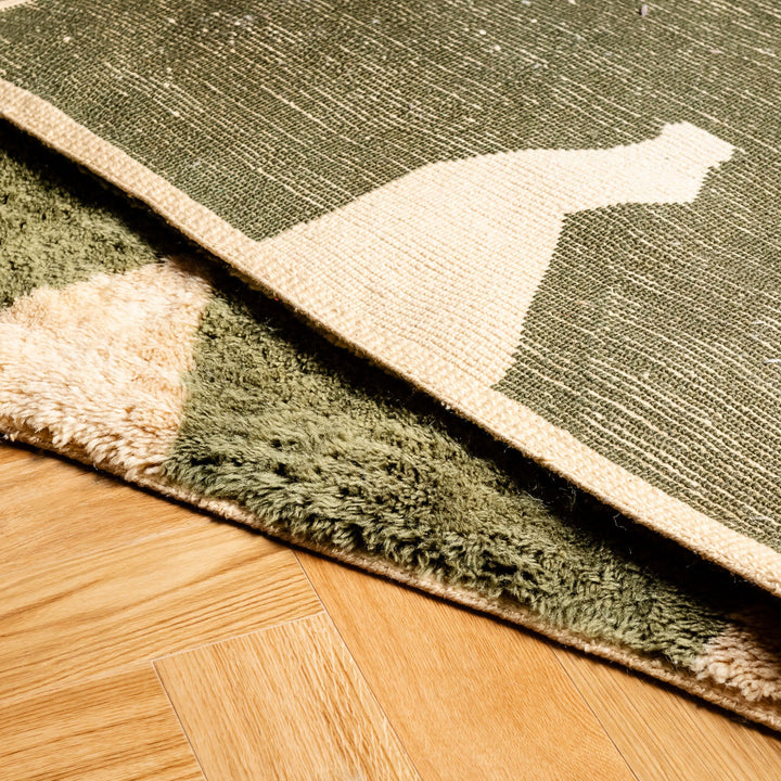 Olive Odyssey Moroccan Wool Rug – Abstract Design