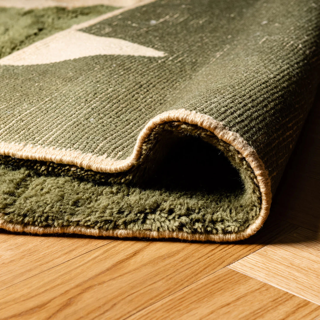 Olive Odyssey Moroccan Wool Rug – Abstract Design
