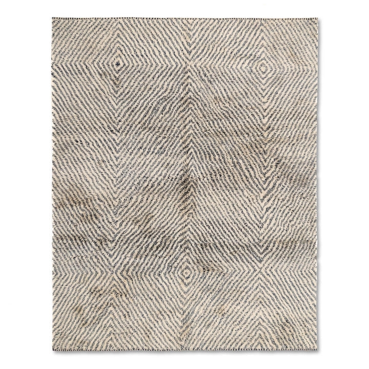 Optical Diamond Moroccan Wool Rug in Beige and Indigo Tones