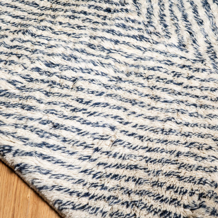 Optical Diamond Moroccan Wool Rug in Beige and Indigo Tones